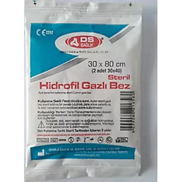DS Sağlık Ds Steril Hidrofil Gazlı Bez (2li) 30x80cm 10 Paket