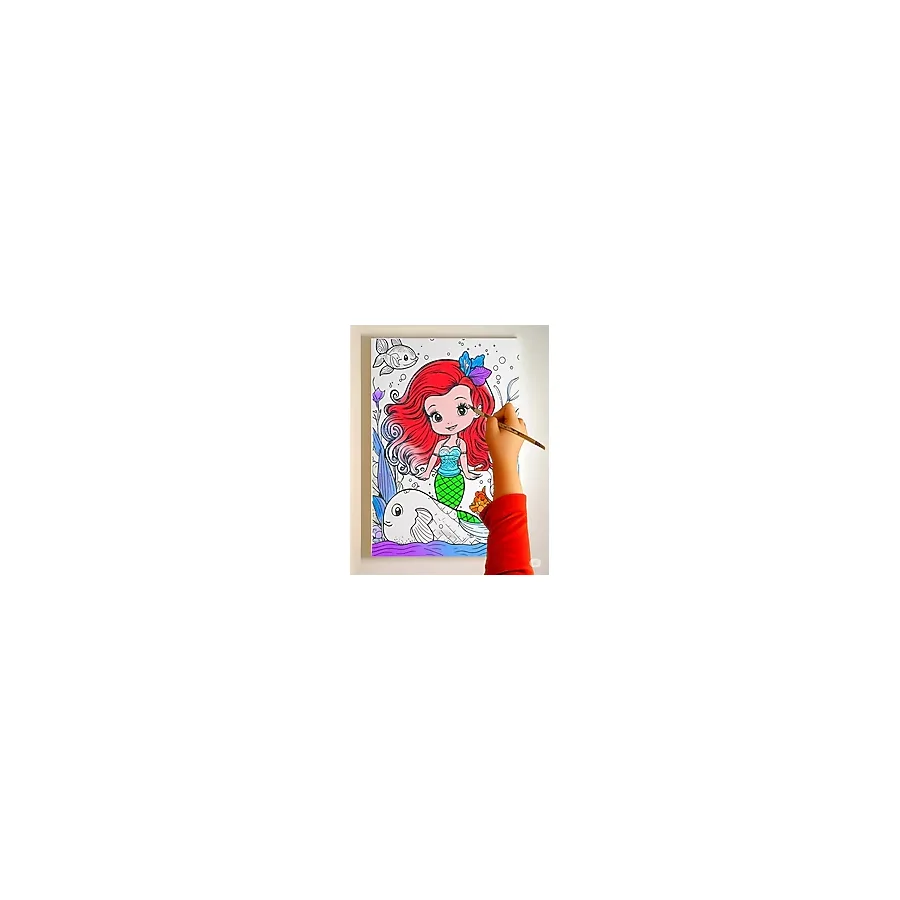 Dudu Ahşap 25 x 35 cm Resimli Tuval Çocuk Boyama Seti Deniz Kızı Resimli 6 Renk Akrilik Boya ve 2 Fırça Adet Fırça