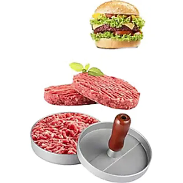 DUFFA Hamburger Köfte Presi 12 cm - Ahşap Saplı Döküm Burger Şekillendirici, Profesyonel Et ve Tavuk Köftesi Yapma Kalıbı Aparatı, Barbekü ve Mangal Aksesuarı