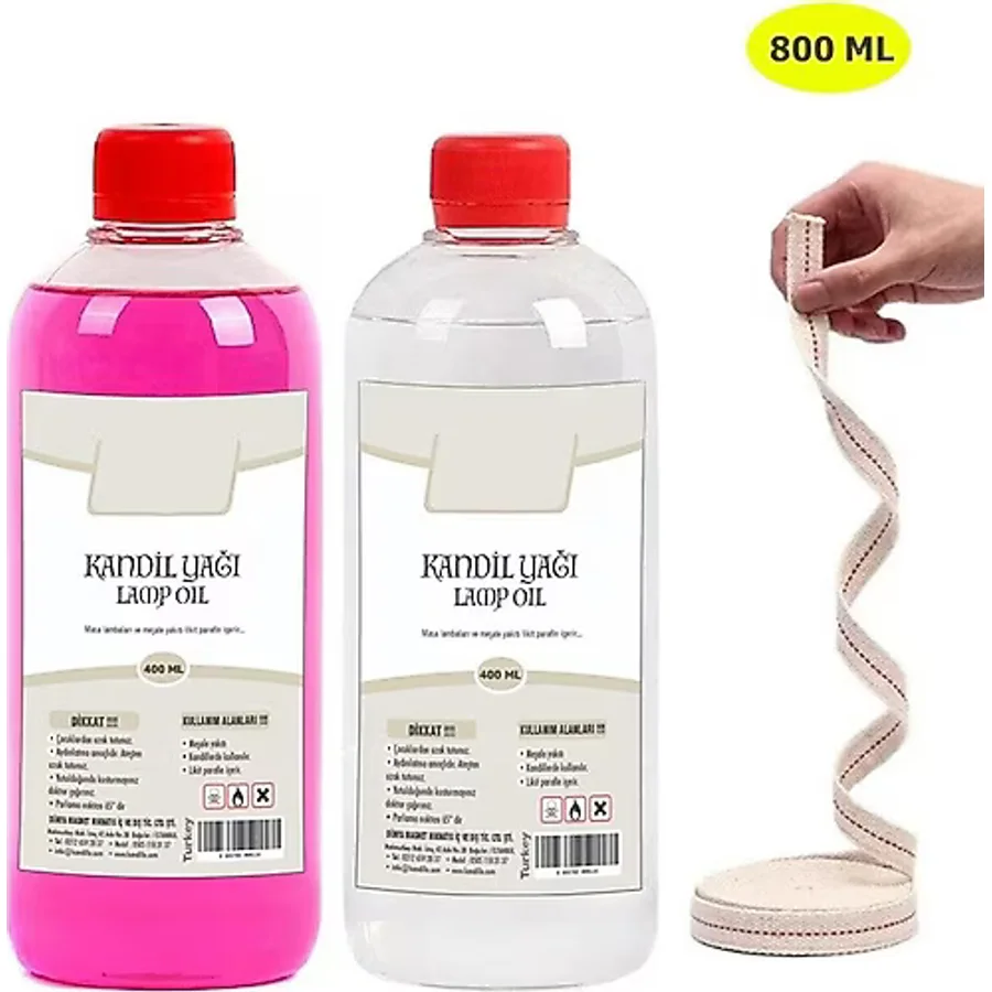 Dünya Magnet Kandil Yağı, 2'li Set, Şeffaf Pembe , 800 ml + 50CM Fitil