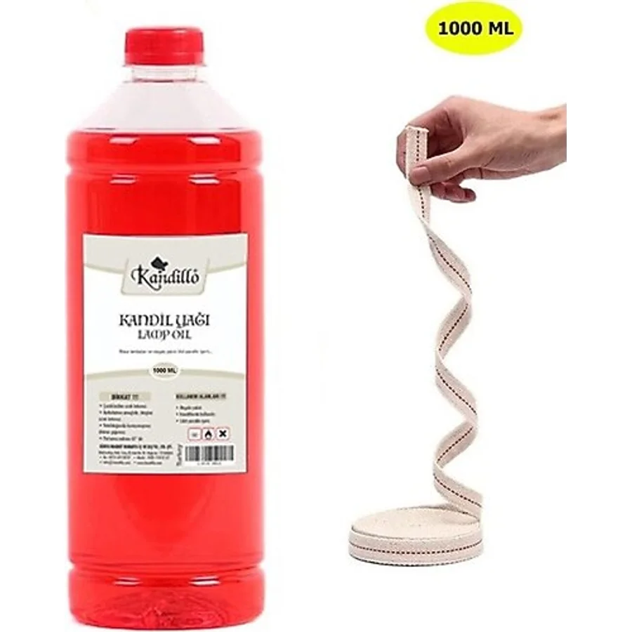 Dünya Magnet Kandillo Kırmızı Kandil Yağı İç Mekan 1 Lt. + 50 cm Fitil