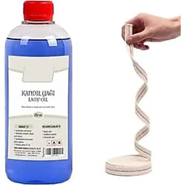 Dünya Magnet Mavi Kandil Yağı Kokusuz Iç Mekan Gaz Lambası Yağı 250 ml Ve 50 Cm Fitil