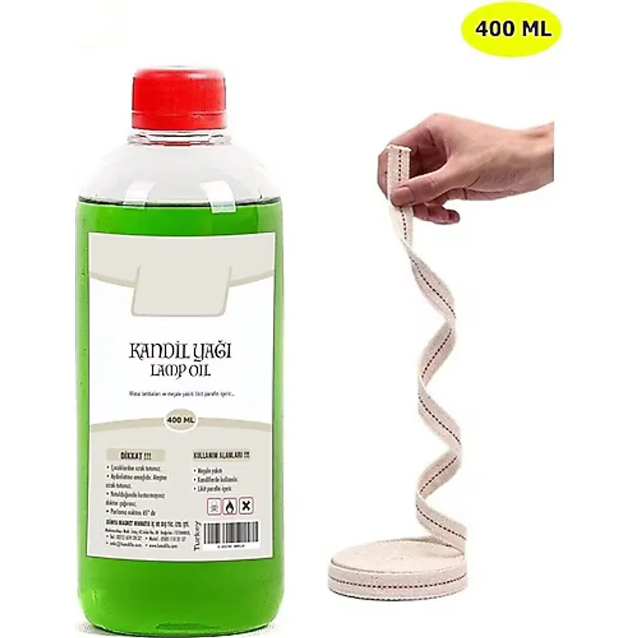 Dünya Magnet Yeşil Kandil Yağı Iç Mekan 400 ml + 50CM Fitil