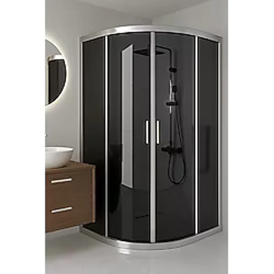 Durul Oval Duşakabin 190 cm Yükseklik Füme Temper Cam ve Krom Profil ile Şık Görünüm - 100x100 cm