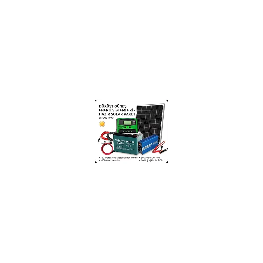 Dürüst Güneş Enerji Sistemleri hazır Solar Paket - 120W Panel, 80AH Akü, 1000W Inverter