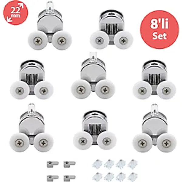 Duşakabin Tekerleği Metal Gövdeli 8 Li Set Teker Çapı 22 Mm