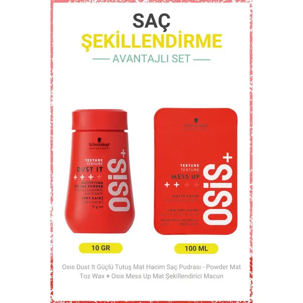 Dust It Güçlü Tutuş Mat Hacim Saç Pudrası 10g + Mess Up Mat Şekillendirici Macun 100ml