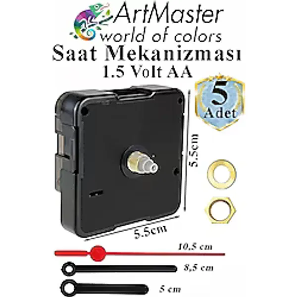 Duvar Saat Mekanizması 5 Adet 10 Mm Şaft Sessiz Saat Motoru Akrep Yelkovan Okul Deney Saat Yapım Seti