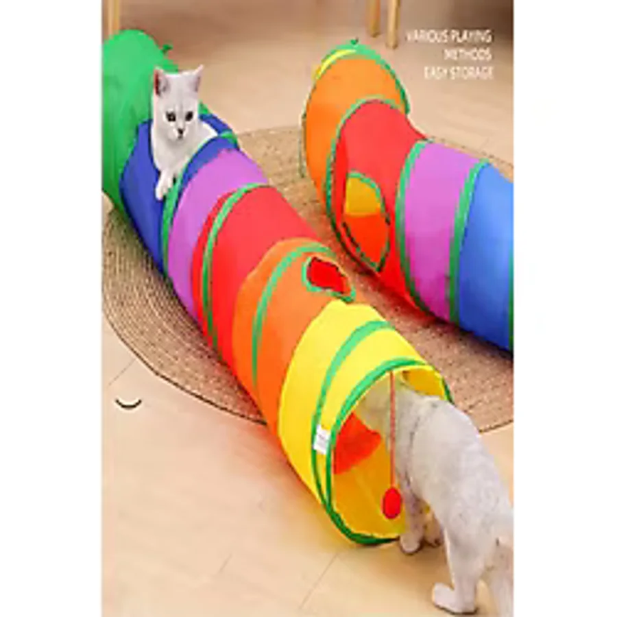 Düz Kedi Tüneli Katlanır Gökkuşağı Uzun Düz Kedi Köpek Oyun Tüneli Evcil Hayvan Oyun Tüneli