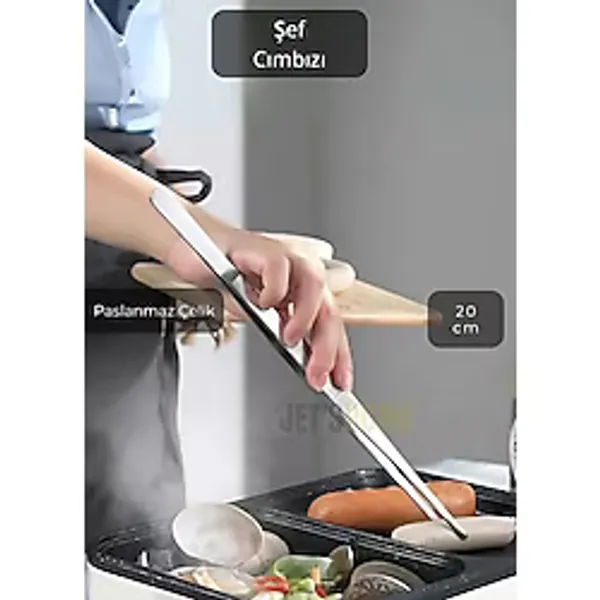 Düz Uçlu Şef Cımbızı Paslanmaz Dekor Cımbızı Çelik Mutfak Cımbızı Maşa 20 cm