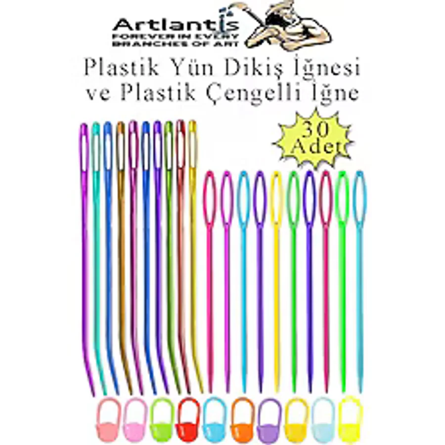 Düz Ve Kıvrımlı Plastik Yün İğnesi Ve Çengelli İğne 30 Adet 1 Paket Plastik Dikiş Dokuma İğne Kavisli İplik İğne Goblen