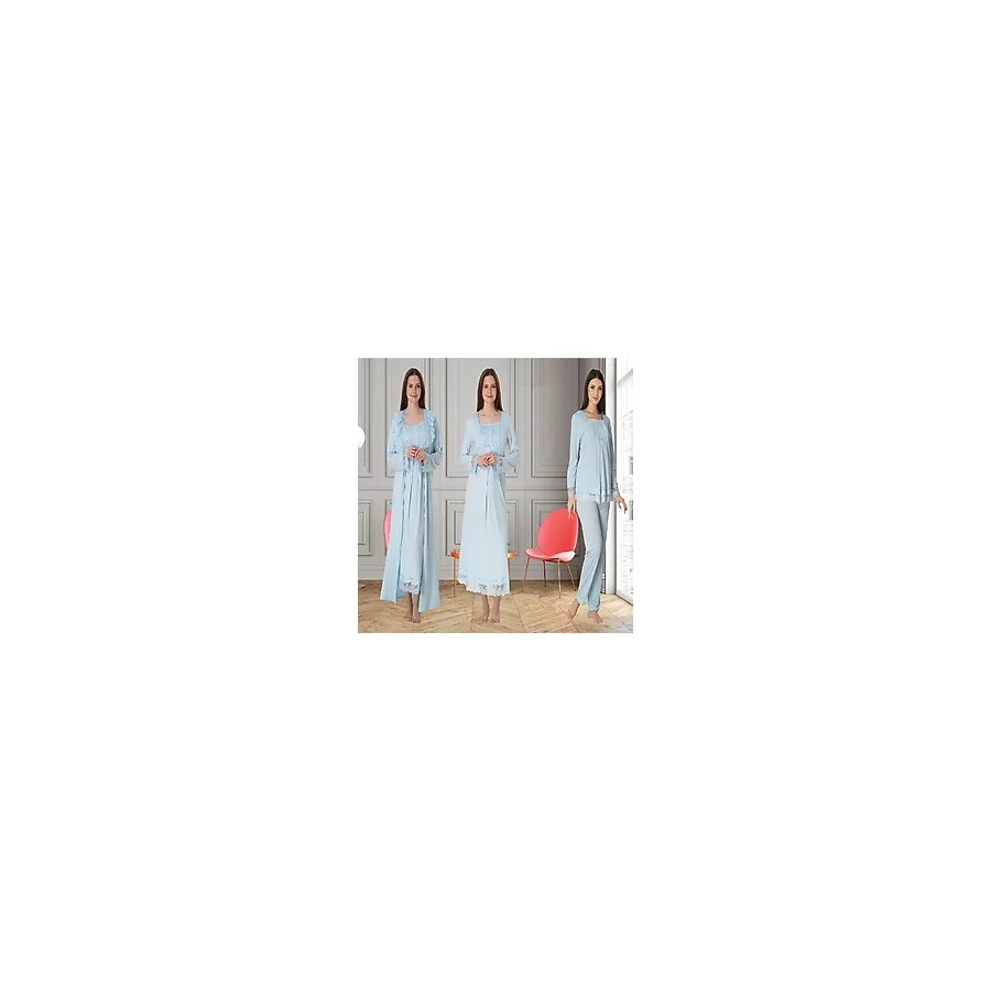 Dvina Effortt Lohusa 4'lü Set - Sabahlık/pijama Takımı/gecelik Mavi - 3046