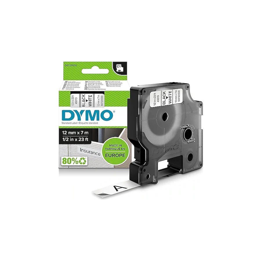 DYMO D1 12 mm x 7 mt Siyah / Beyaz Yedek Şerit 45013