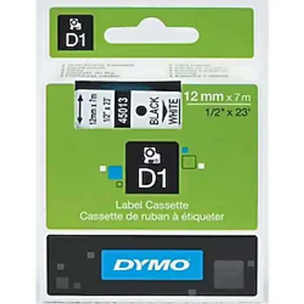 DYMO D1 Yedek Şerit 12 mm x 7 mt Beyaz-Siyah 45013 Tekli Etiket Makinesi Sarf Malzemesi