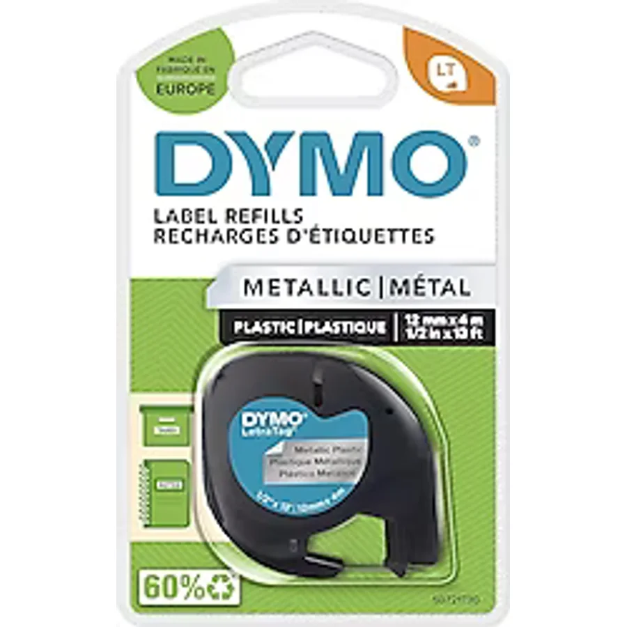 DYMO Letratag S0721730 12 mm x 4 mt Şerit Metalik Gri 59429