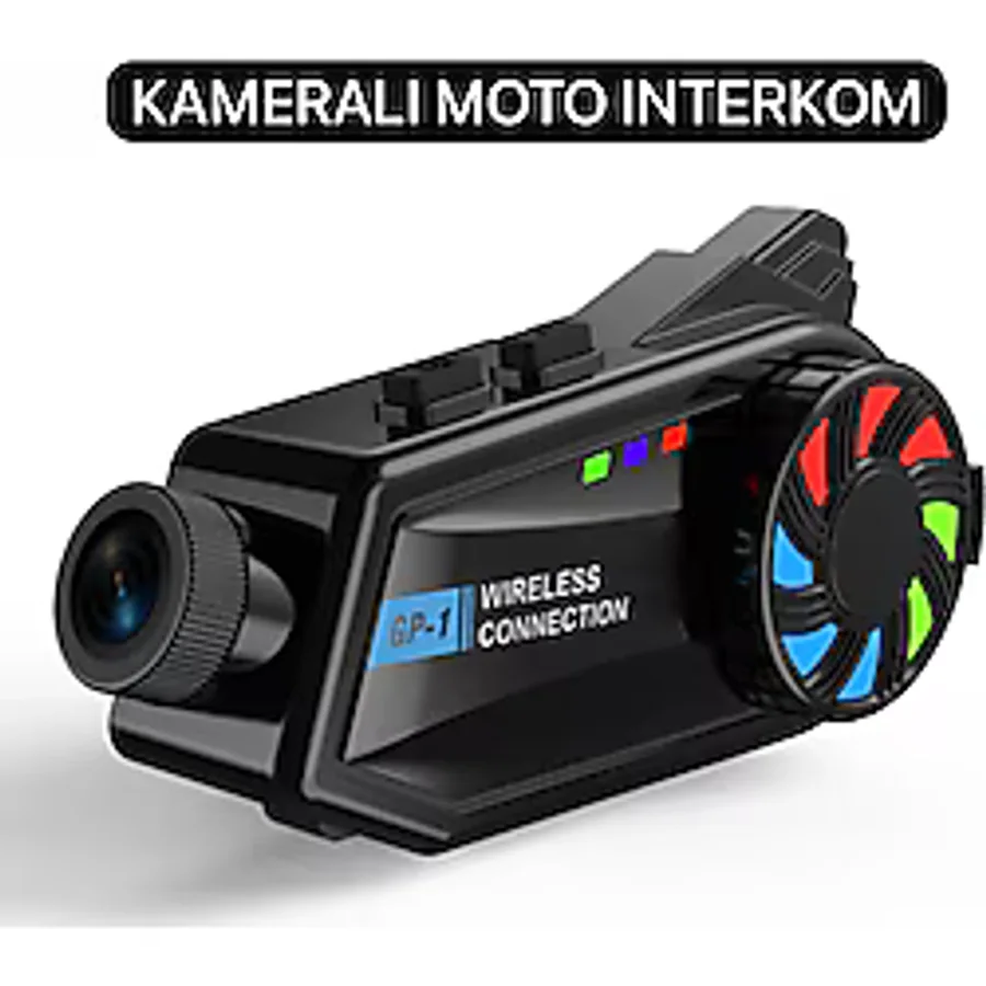 Dynego Intercom Kameralı Motosiklet Bluetooth Kask Kulaklık Ses Kontrolü 1080p Video Kayıt Videolu Interkom