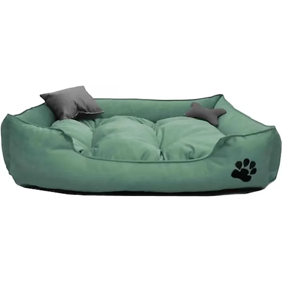 Dzgn Home Küçük Irk Köpek Yatağı Yıkanabilir Yüksek Kaliteli Kumaş Pati Işlemeli - 50 x 40 cm - Su Yeşili