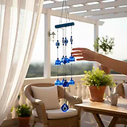 E-life shop Feng Shui Nazar Boncuğu Rüzgar Çanı Metal Kötü Göze Karşı Dış Mekan Dekoratif Bahçe Kapı Süsü 65 cm.