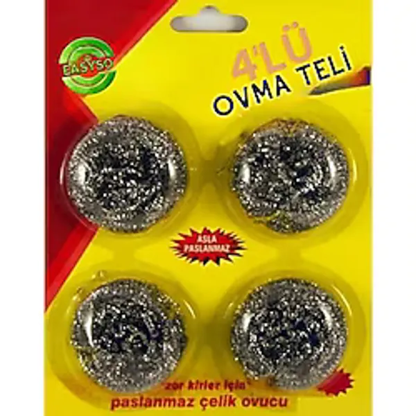 Easyso 4'lü Ekonomik Paket Toptel Bulaşık Ovma Teli Yağ Kir Leke Tutmaz Kolay Temizlenir Eco Pack