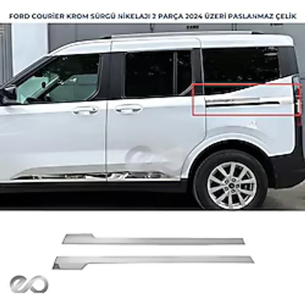 Ebal Oto Ford Tourneo Courier 2024 Üzeri Sürgü Nikelajı 2 Parça Paslanmaz Çelik - Gümüş