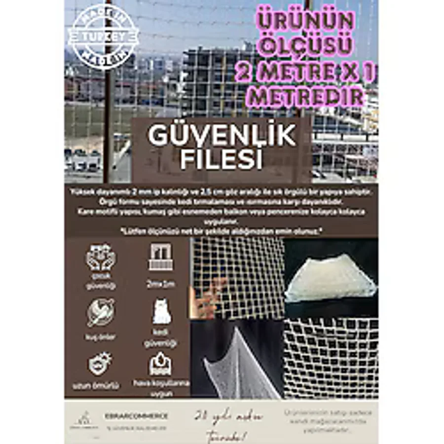 ebrarcommerce Pencere Filesi 2 x 1 Metre Kalın Ve Sık Dokunmuş Kedi Çocuk Filesi