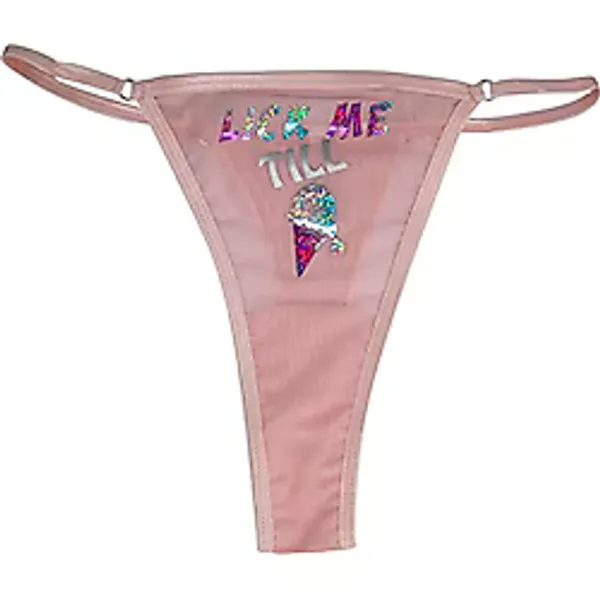 Ebsem Lick me Till Ice Cream Seksi Transparan Transparan Tanga Bikini Kadın Komik İç Çamaşırı Külot Külot İç Çamaşırı, Bebek Pembesi, One Size