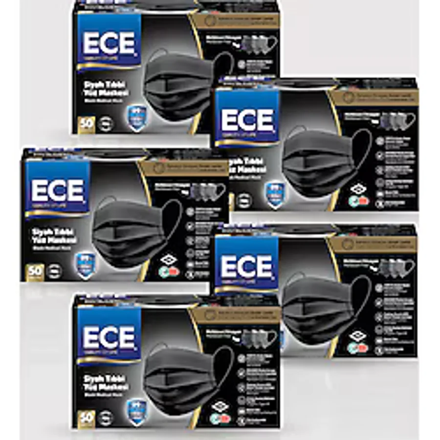 Ece Full Ultrasonik Meltblownlu 50'li 5 Paket Siyah Tıbbi Maske