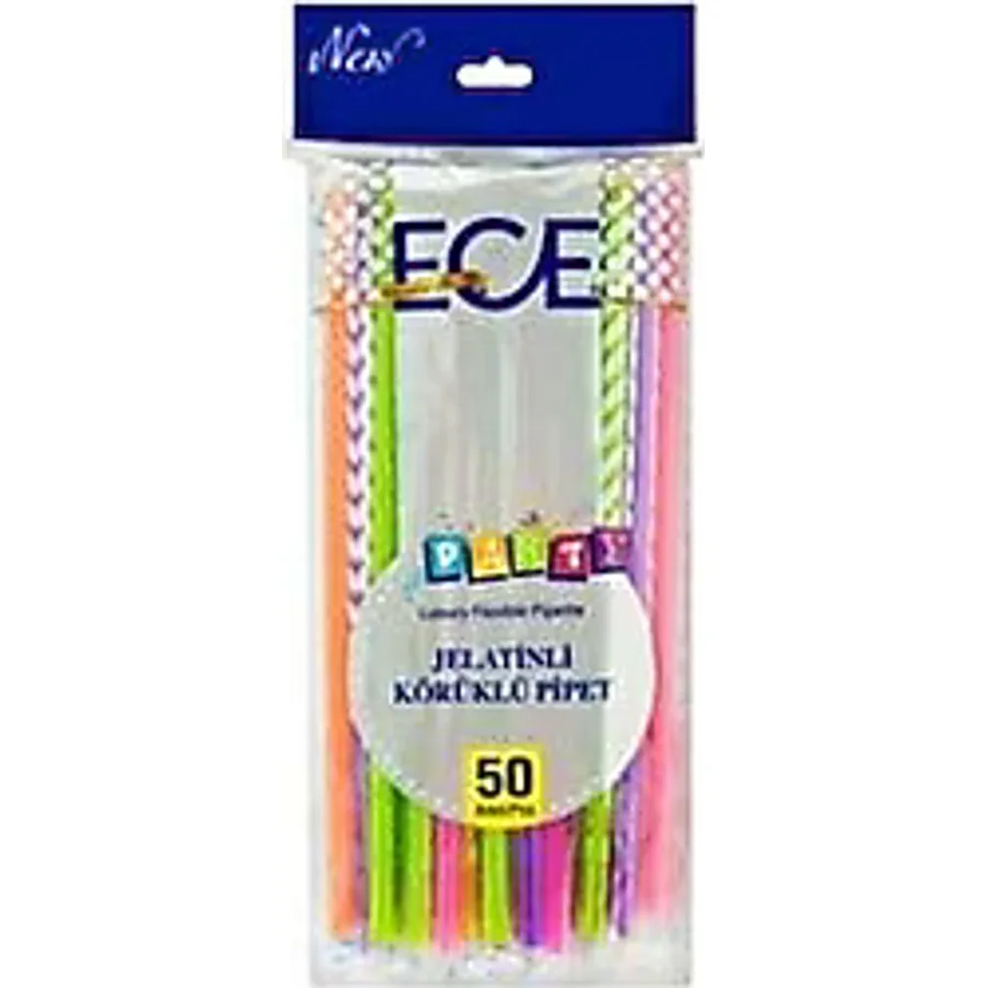 Ece Party 50'li Jelatinli Körüklü Pipet