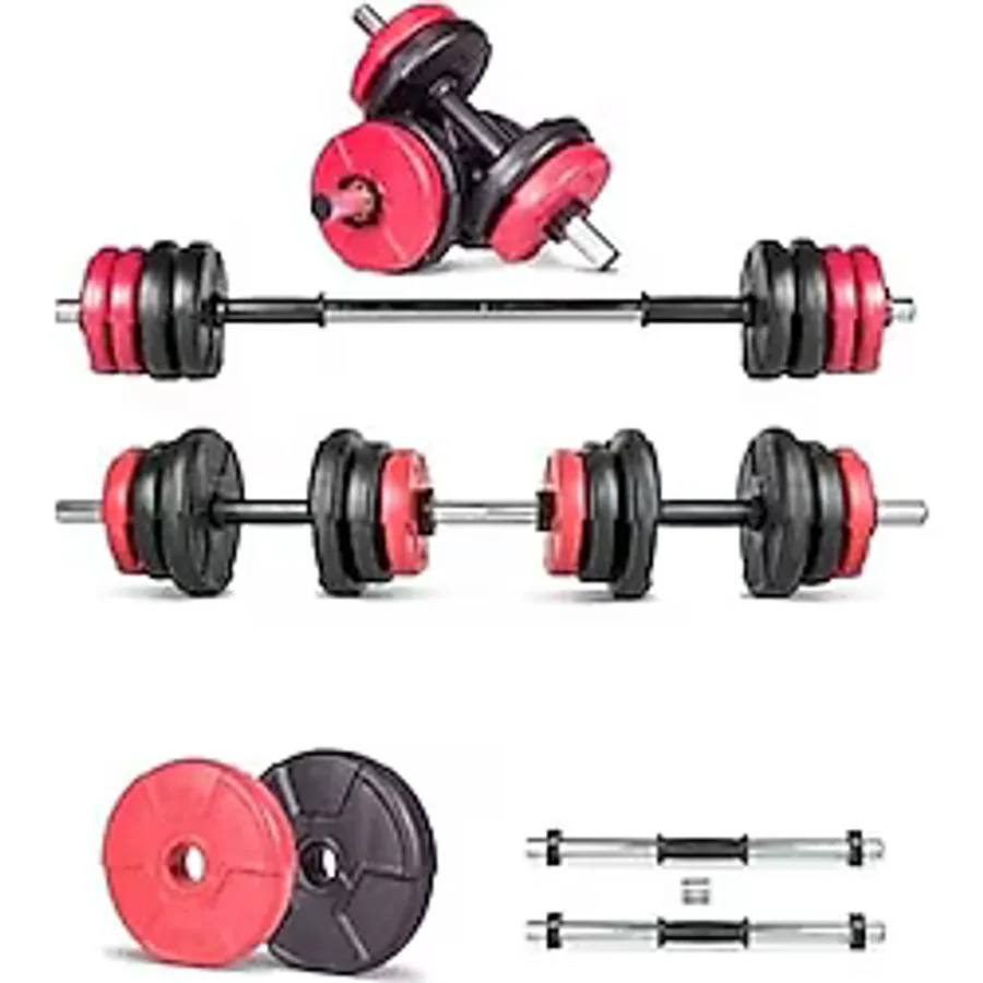 Ecgspor Yıldız Serisi 12 kg Multifonksiyonel Kırmızı Siyah Halter Seti Ve Dambıl Seti
