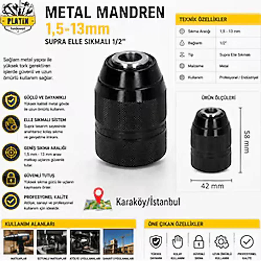 Ecico Metal Mandren 1,5-13mm Supra Elle Sıkmalı 1/2 Unf plt28000109