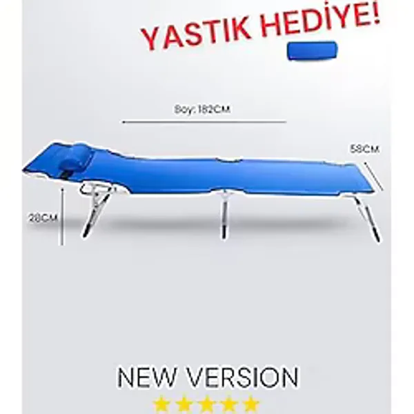 Ecm Proger Katlanır Kampet Şezlong Yastıklı Kademeli Sırt Ayarlı Uzanma Yatağı Bahçe, Plaj ve Balkon İçin - Saks Mavi