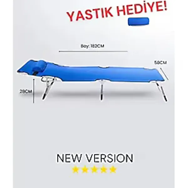 Ecm Proger Koyu Mavi Yastıklı Şezlong Katlanır Sırt Ayarlı Plaj Bahçe Yatağı Kamp Deniz Sandalyesi