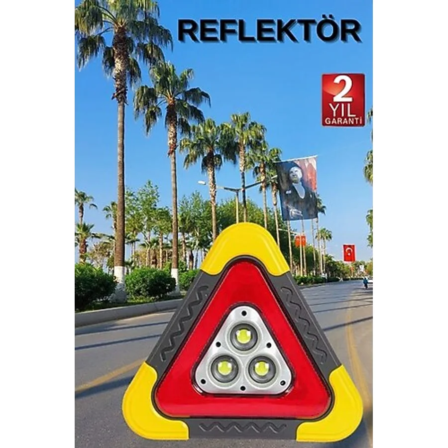 Eco Lounge Reflektör Güneş Panelli Solarlı Şarjlı Üçgen Işıklı Trafik Reflektör Fener