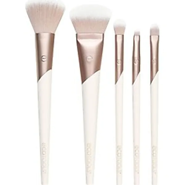 EcoTools Luxe Natural Elegance Profesyonel Yüz Makyajı ve Fondöten Fırça Seti, Yüz, Yanak ve Göz Makyajı İçin Premium Fırça Seti, Sentetik Makyaj Fırçaları, Vegan ve Zulüm İçermez, 5 Parça Set