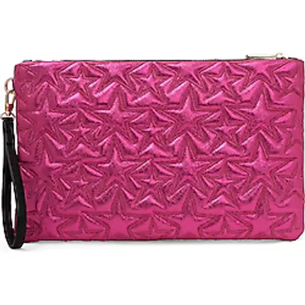 Ecrou Yıldız Desenli Fuşya Parlak Portföy & Clutch Çanta Çıkarılabilir Bileklik Askılı 30 x 19 cm