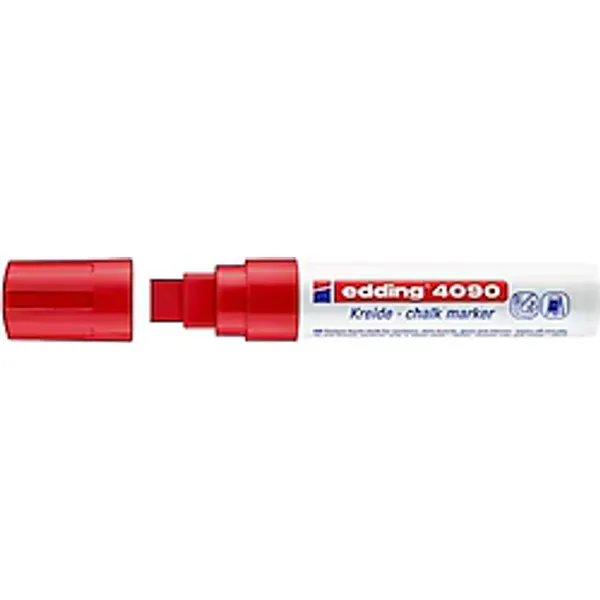 Edding 4090 Kara Tahta ve Cam için 4-15 mm Kesik Uç Likit Tebeşir Kalemi Kırmızı