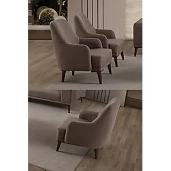 EDSY HOME Regnar Keten Berjer Kahverengi Tekli Koltuk