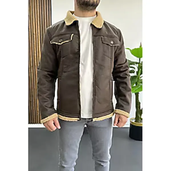 Edwox Erkek İçi Kürklü Suni Pul Deri Mont Kahverengi Edw120-kahverengi Kahverengi