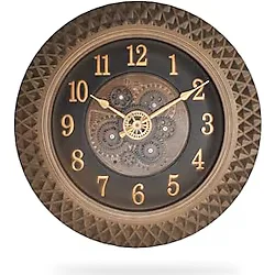 Efe Mark Premium Serisi Antik Eskitme Space Kadranlı Döner Çarklı Ev ve Ofis Duvar Saati Kabartma Rakamlı 40 CM Bronz