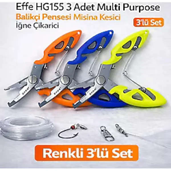Effe HG155 3 Adet Multi Purpose Balıkçı Pensesi Misina Kesici İğne Çıkarıcı