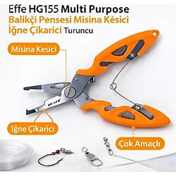Effe HG155 Multi Purpose Balıkçı Pensesi Misina Kesici İğne Çıkarıcı Turuncu