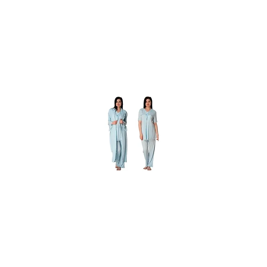 Effort Kadın Mavi Hamile Lohusa Sabahlıklı Pijama Takımı 3'lü Set, 2XL, EF5034EFRT-19804IGP267979
