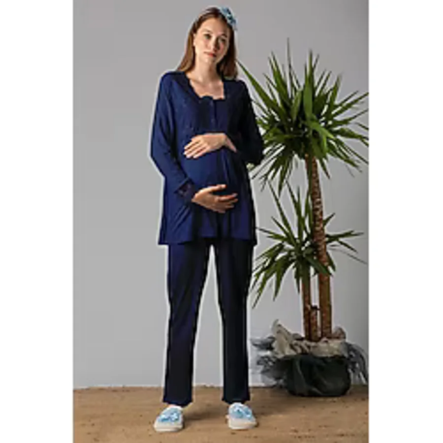Effortt Lacivert Hamile Lohusa Pijama Takımı
