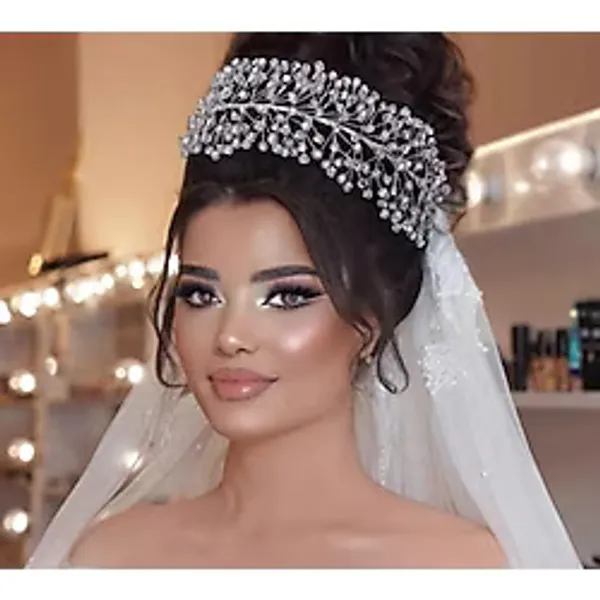 Eflamel Design Kristal Taşlı Incili Gelin Tacı Saç Aksesuarı, Nikah,düğün,kına,nişan Tacı Şeffaf