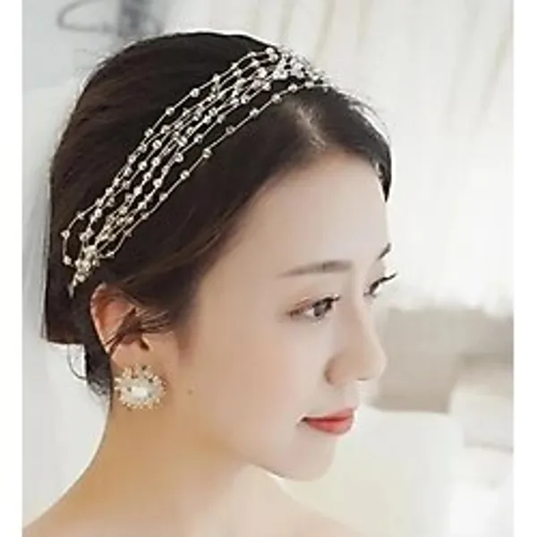 Eflamel Design Kristal Taşlı Incili Gelin Tacı Saç Aksesuarı, Nikah,düğün,kına,nişan Tacı Beyaz