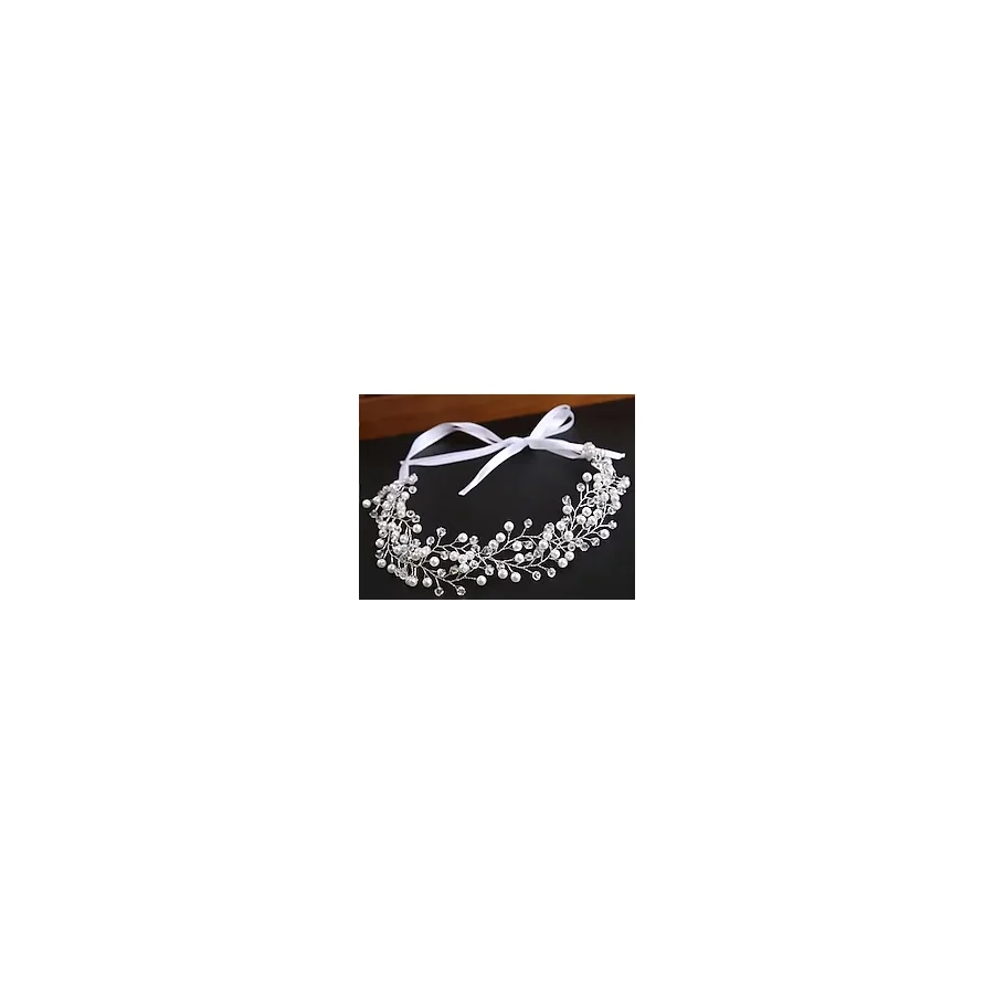 Eflamel Design Kristal Taşlı Incili Gelin Tacı Saç Aksesuarı, Nişan, Düğün,kına,nikah,tacı Saç Aksesuarı 33 Cm
