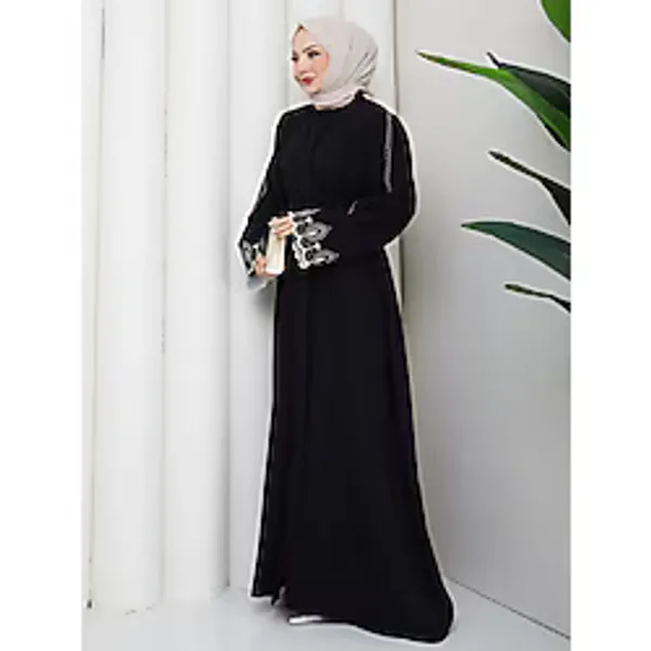 EFSUN MODA KADIN KOLU NAKİŞLİ ABAYA TESETTÜR GIYIM KADIN FERACE ELBISE