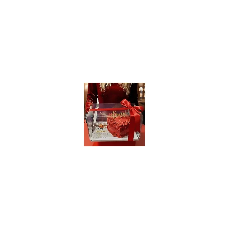Ege Concept Life Sevgililer Gününe Özel Şeffaf Pasta Kutusu 35X26X17/ Takvim Baskılı Pasta Altlığı/ Şubat Pleksi ve Love Pleksi 4 Lü Set