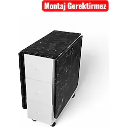 Ege Mobilya Katlanır Kırma Dolaplı Mutfak Masası Çekmeceli Balkon Masası Siyah