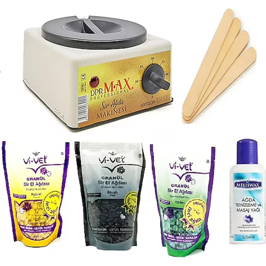 Ege Sir Dpr Max Ağda Makinesi + Vi-Vet Granül İnci Ağda x 3 + Ağda Yağı + Spatula